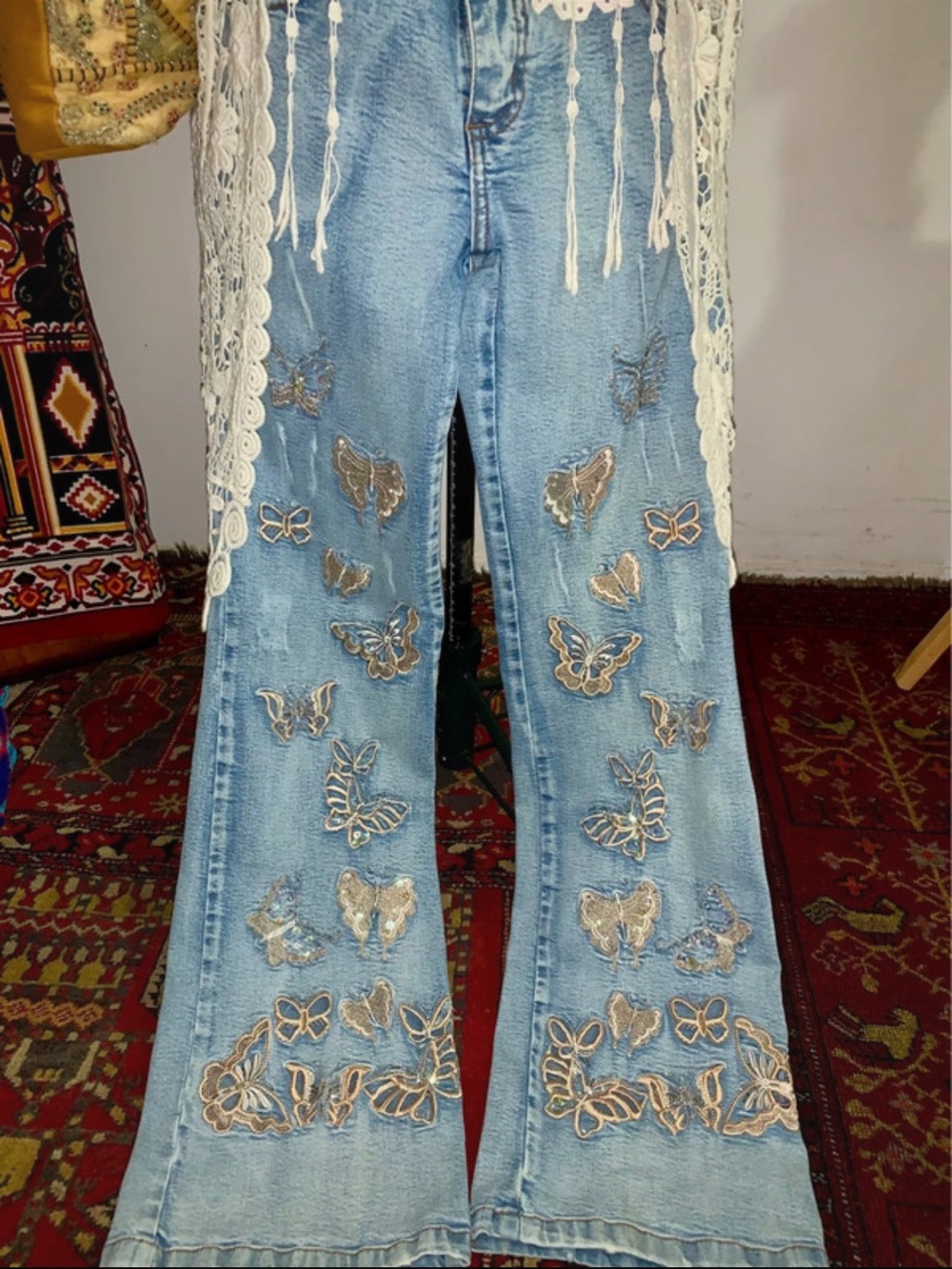 Dunia Brazil Y2K GRAIL 🔥 Vintage Embroidered Sequined Butterfly Flare Jeans
